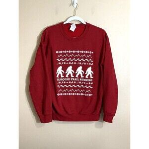 Mens Bigfoot Fair Isle Ugly Christmas Sweatshirt S Red Funny Running Holidays